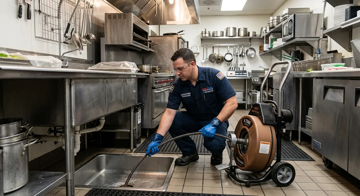 Commercial drain cleaning service in a restaurant kitchen in Berryville